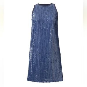 Carmen Marc Valvo Denim Blue Full Sequin Shift Dress- Size 4